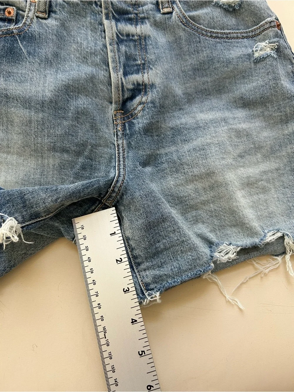 DAZE High-Rise Distressed Denim Shorts - Light Blue